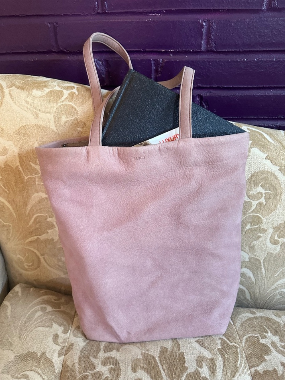 BAGGU Discontinued Made in USA Milled Leather Tote – Dusty Rose / Mauve